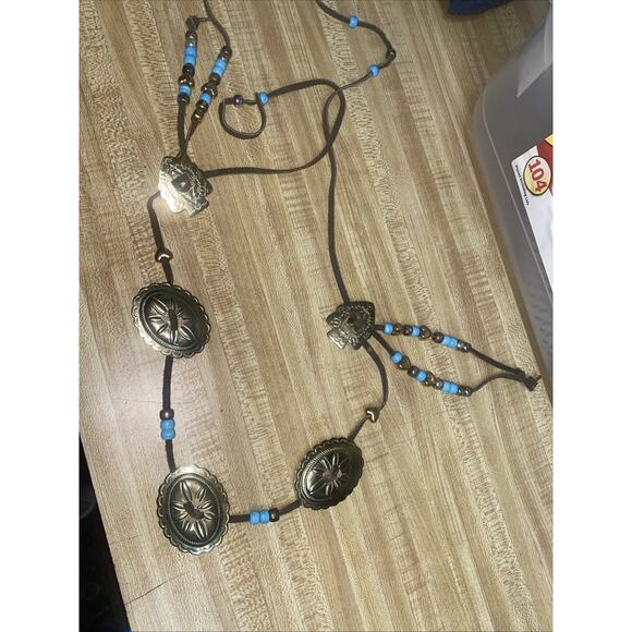 Vintage Leather & Brass Conchas/Arrowheads & Beads Boho Western Belt One Size - Picture 7 of 7